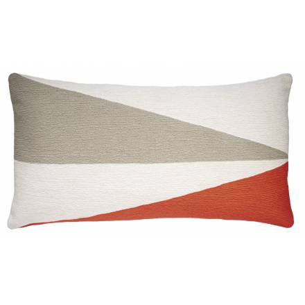 Judy Ross Textiles Hand-Embroidered Chain Stitch Fraction 14x24 Throw Pillow cream/oyster/poppy
